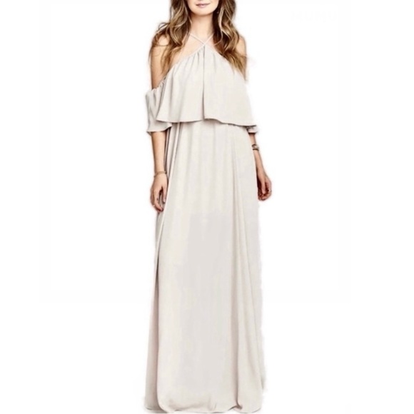Show Me Your MuMu Dresses & Skirts - NEW SHOW ME YOUR MUMU BEIGE COLD-SHOULDER CHIFFON MAXI DRESS